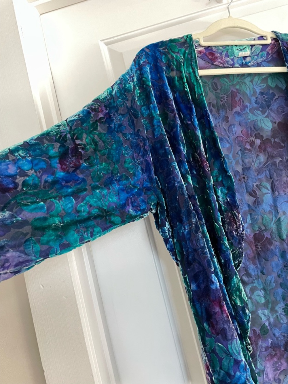 Silk Hand Painted Statement Floral Burnout Velvet Cardigan Kimono Sheer
